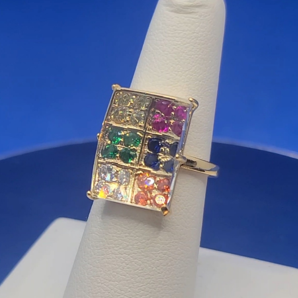 NWT Simulated Topaz & Simulated Multi Color Diamond Geometrical Ring Size 7